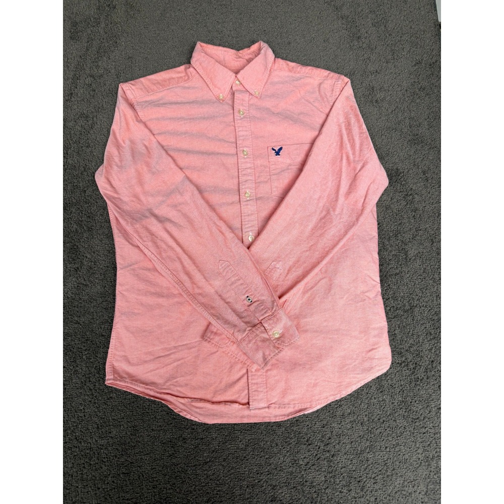 American Eagle Mens Classic Fit Oxford Shirt Coral Pink Long Sleeve Size Medium